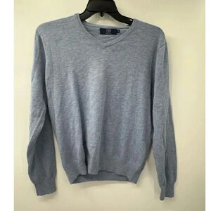 J.Crew Blue Gray 100% Cotton Men's V-Neck Pullover Long Sleeve Knit Sweater Sz M